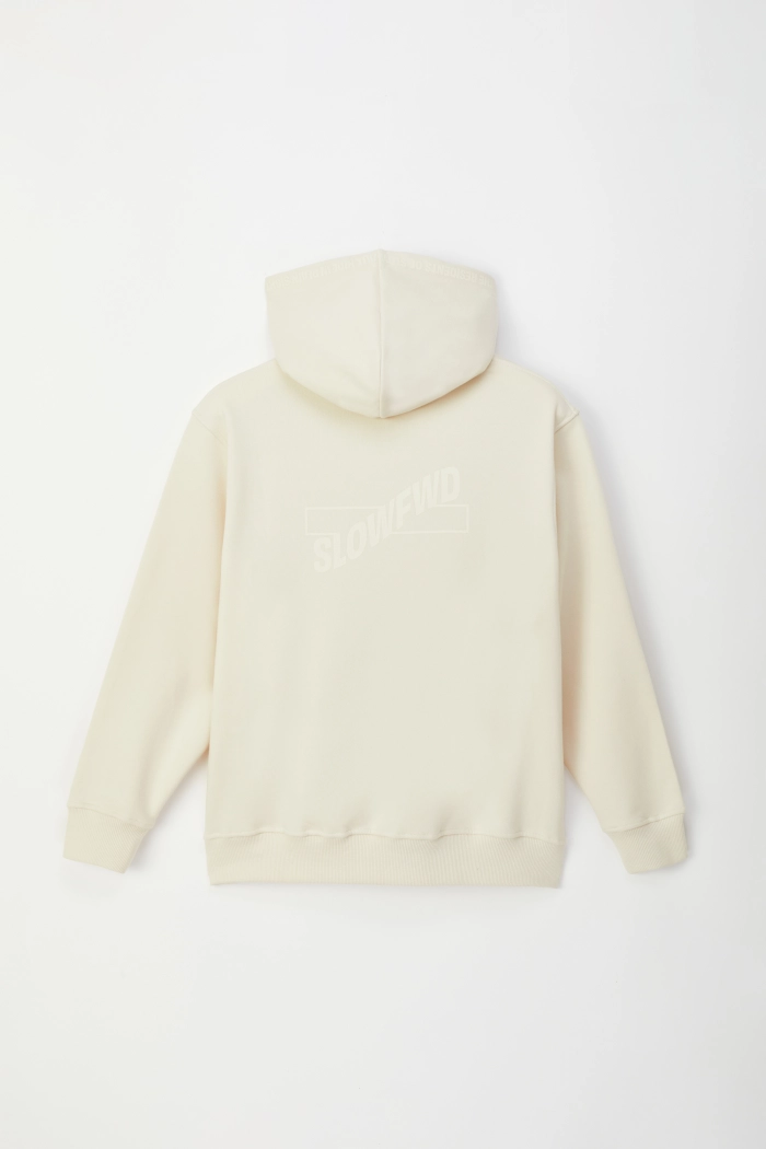 Ecru hoodie van soepele sweaterstof