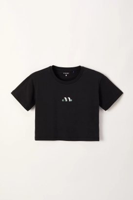 Zwarte cropped T-shirt van soepel katoen