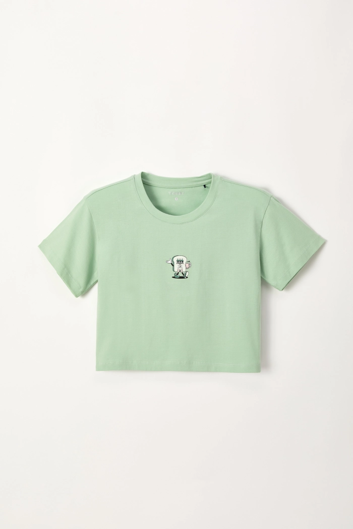 Groene cropped T-shirt van soepel katoen