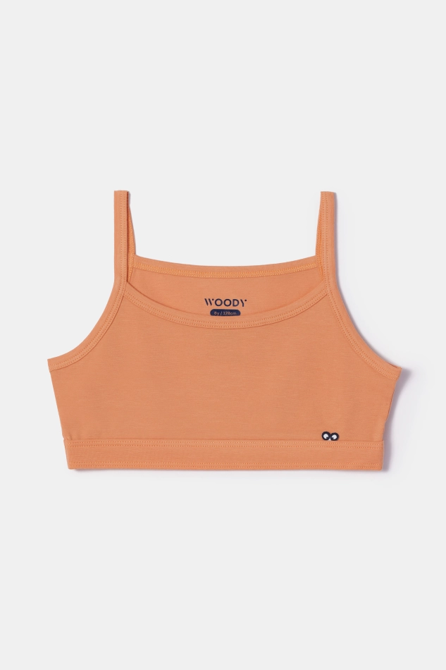Zacht oranje topje in rekbare jerseystof Zacht oranje topje in rekbare jerseystof