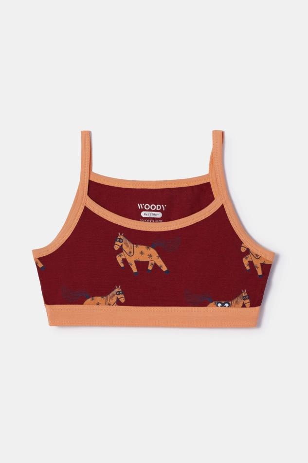 Donkerrood opje in rekbare jerseystof met ponyprint Donkerrood opje in rekbare jerseystof met ponyprint
