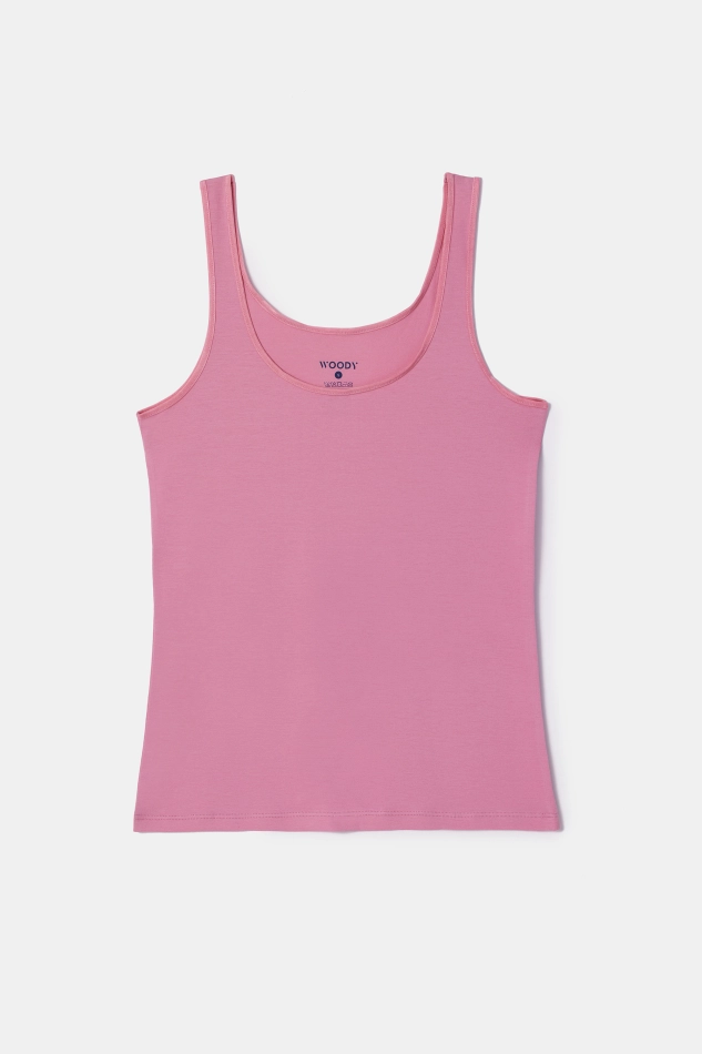 Roze singlet in rekbaar katoen Roze singlet in rekbaar katoen